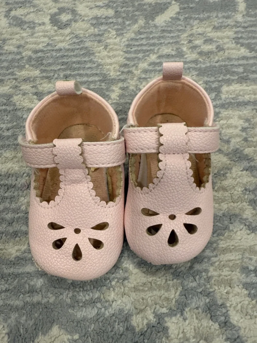 Baby Pink Leather T-Strap Mary Jane Shoes for Walkers